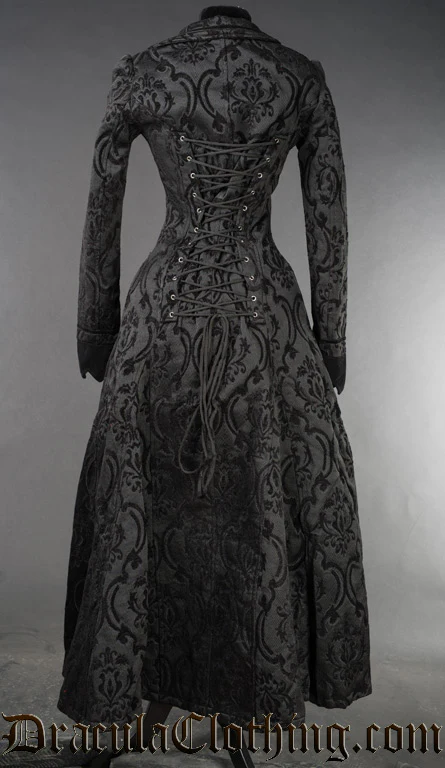 Black Brocade Long Ives Coat - Image 4