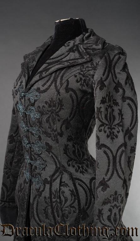 Black Brocade Long Ives Coat - Image 5