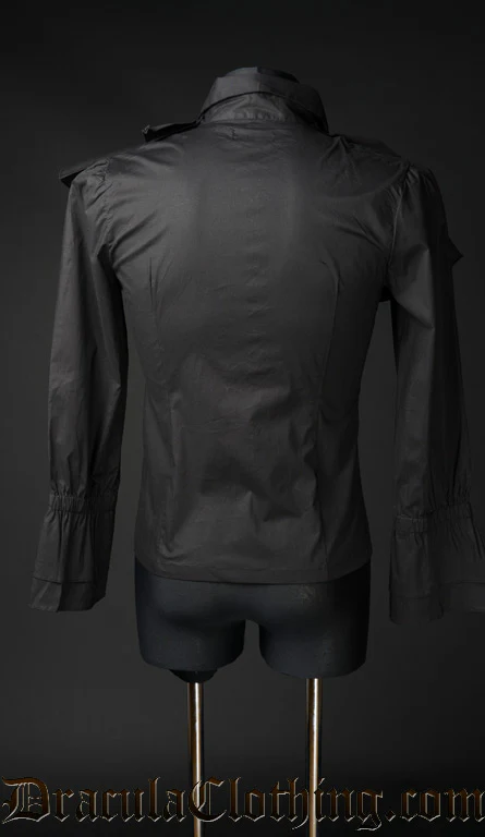 Black Cotton Ruffle Shirt - Image 3